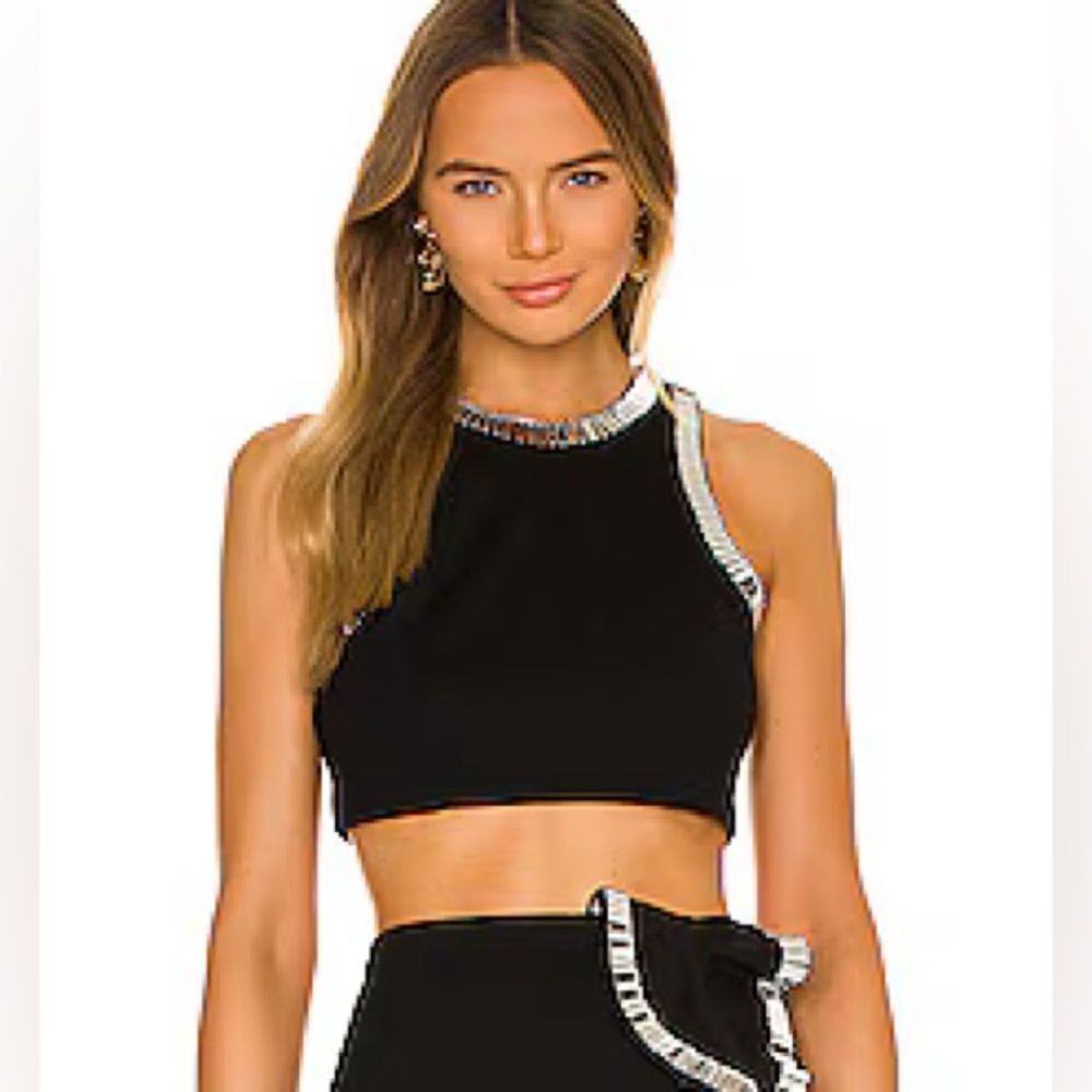 NBD REVOLVE Iggy Top Cropped Mirror Embellished Black Cocktail Party NWT M